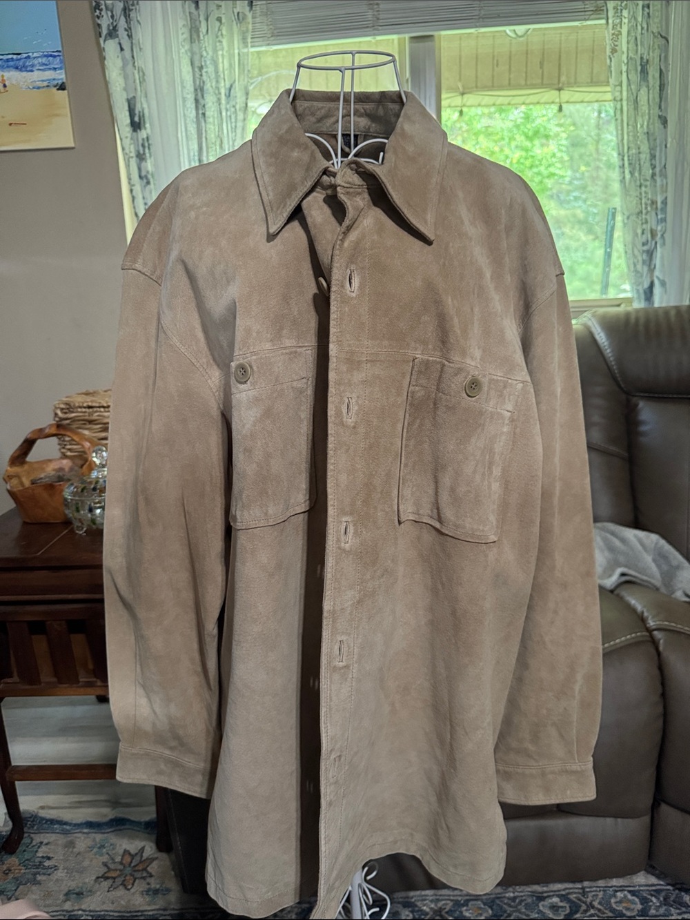 St. John's Bay Men's Suede Shirt Jacket in Taupe